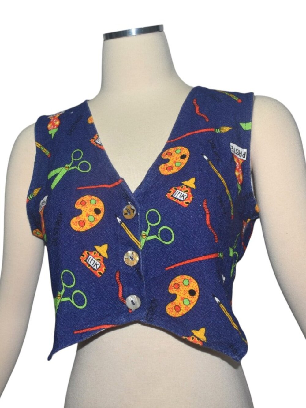 Rare Fashion Brand Company Penelope Gazin Artist Novelty Print Vest Crop Top S